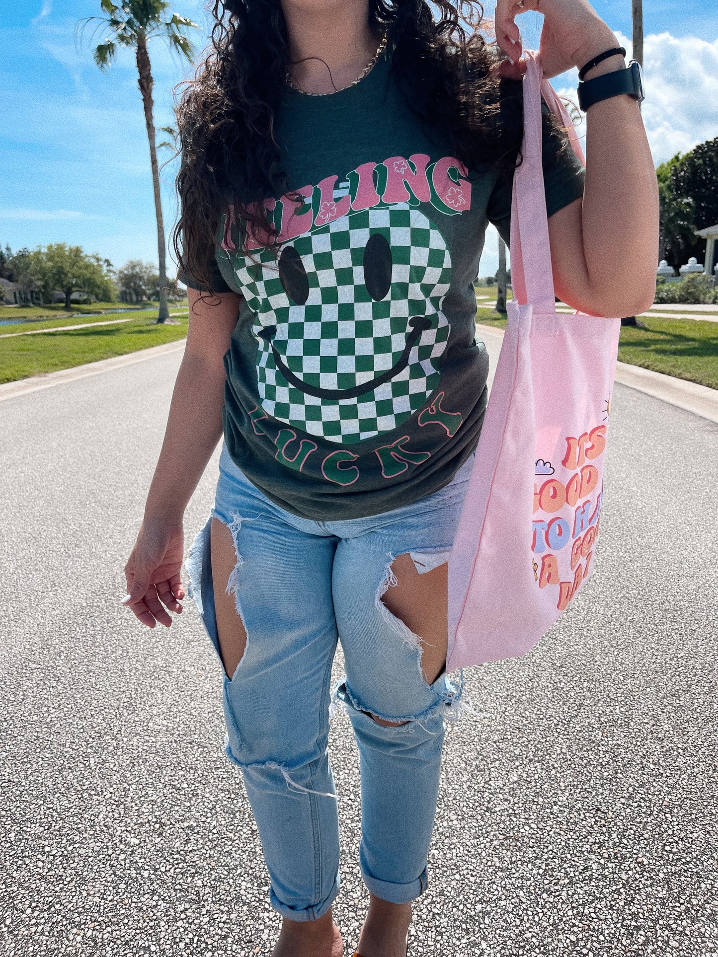 Feeling Lucky Checkered Tee