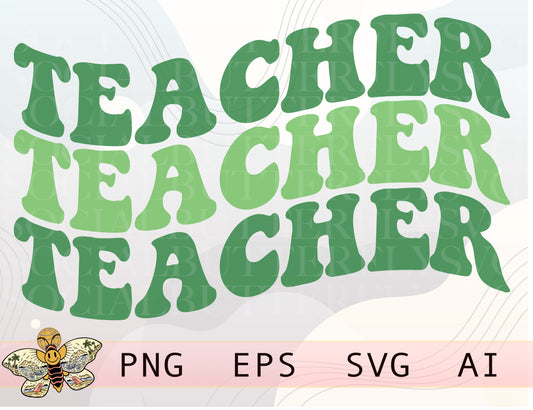 Teacher Retro Wavy Png